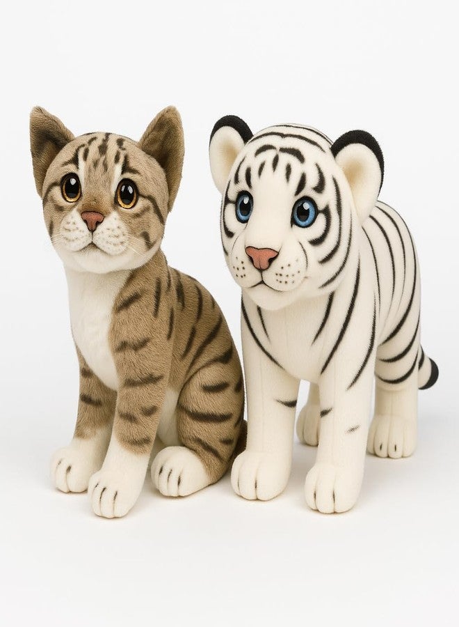 DTR Creation Tiger & Tabby Cat Plush Toys Combo ? 25cm White Tiger & 30cm Tabby Cat | Soft Stuffed Jungle & Pet Animal Toys for Kids | Realistic Cuddly Plush Dolls | Gift for Boys & Girls - Image 2